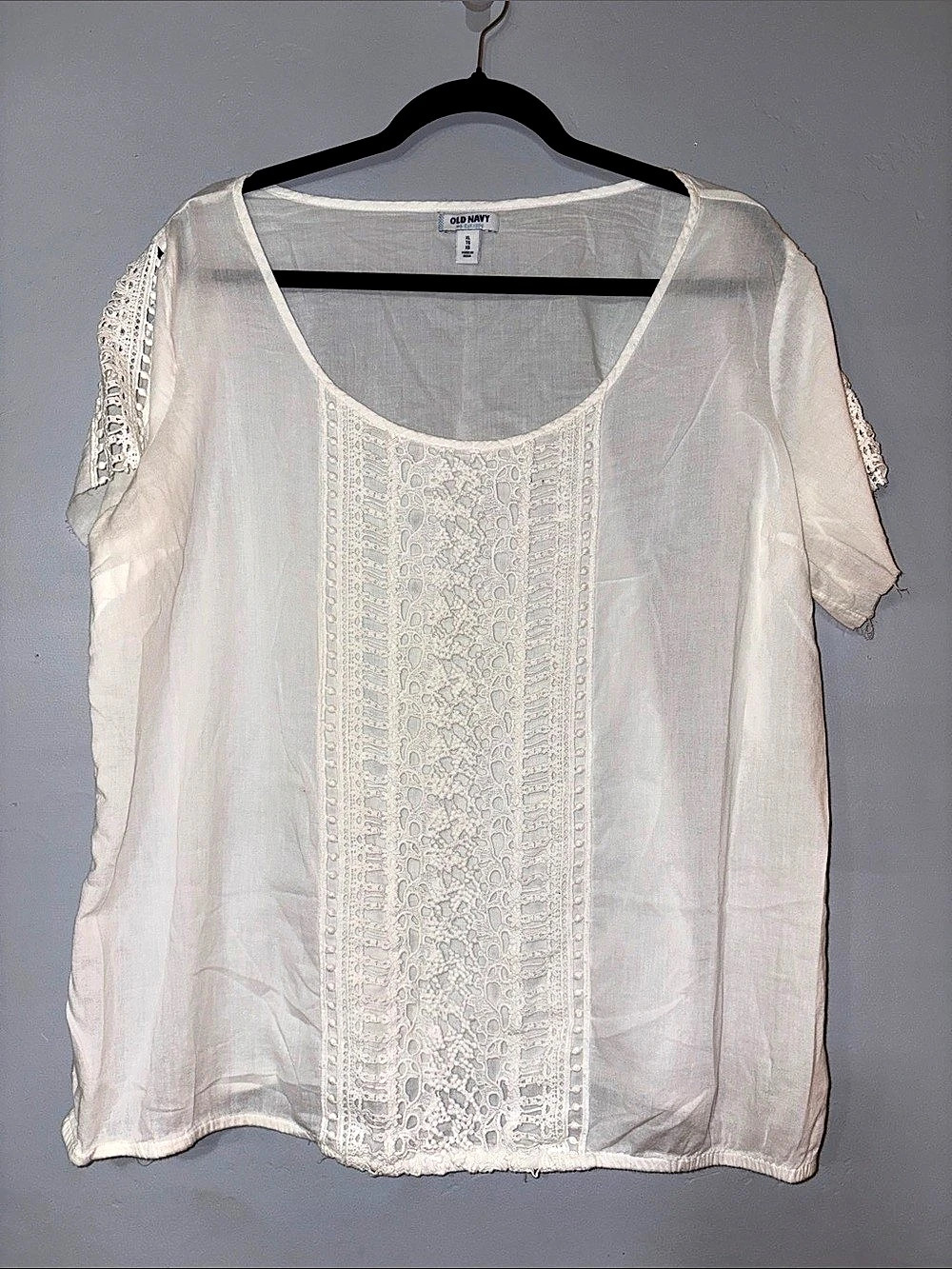 Old Navy Women’s XL White Lace Panel Blouse Short Sleeve Boho Top